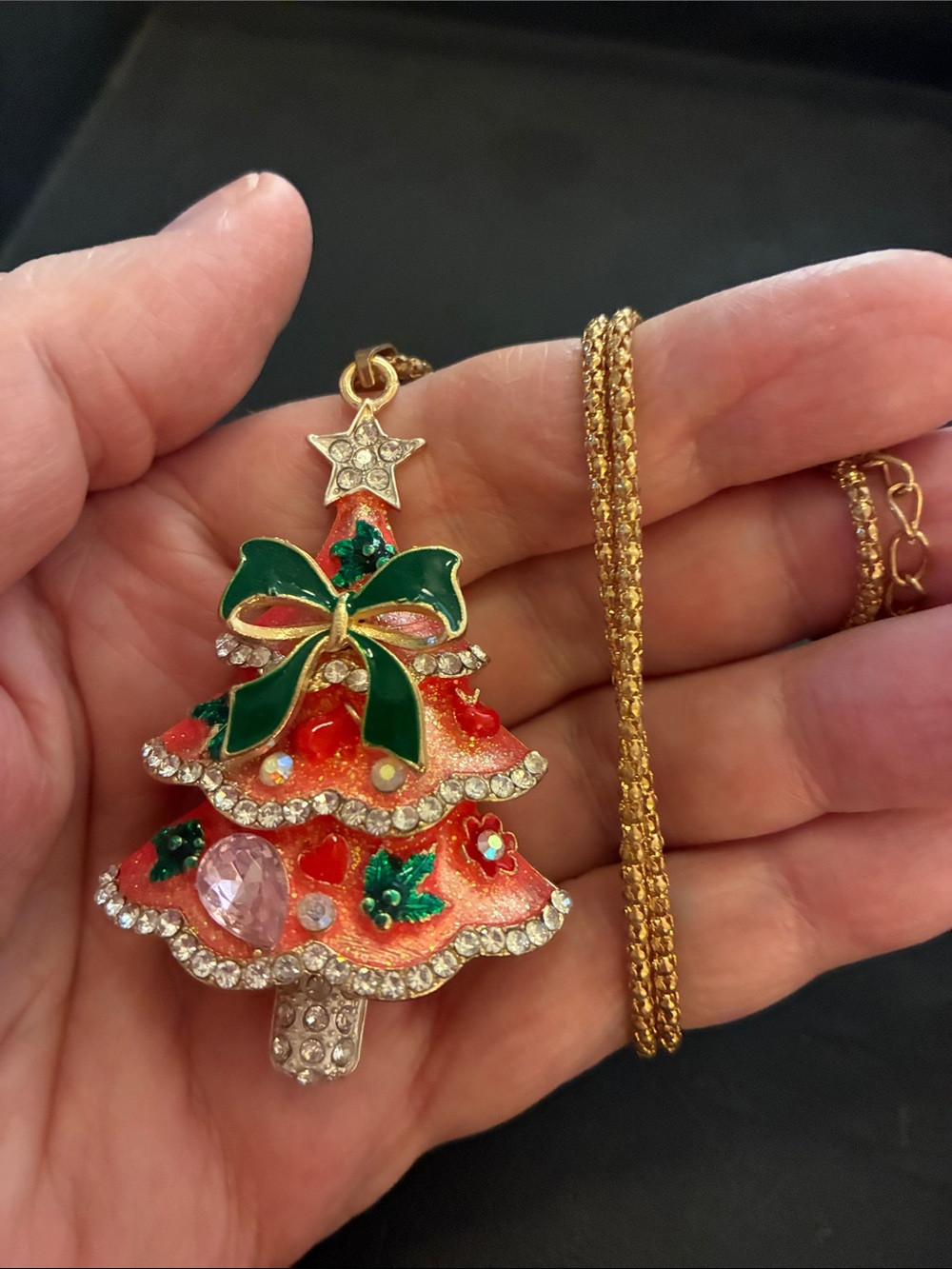 Red & Green Christmas Tree Pendant Necklace